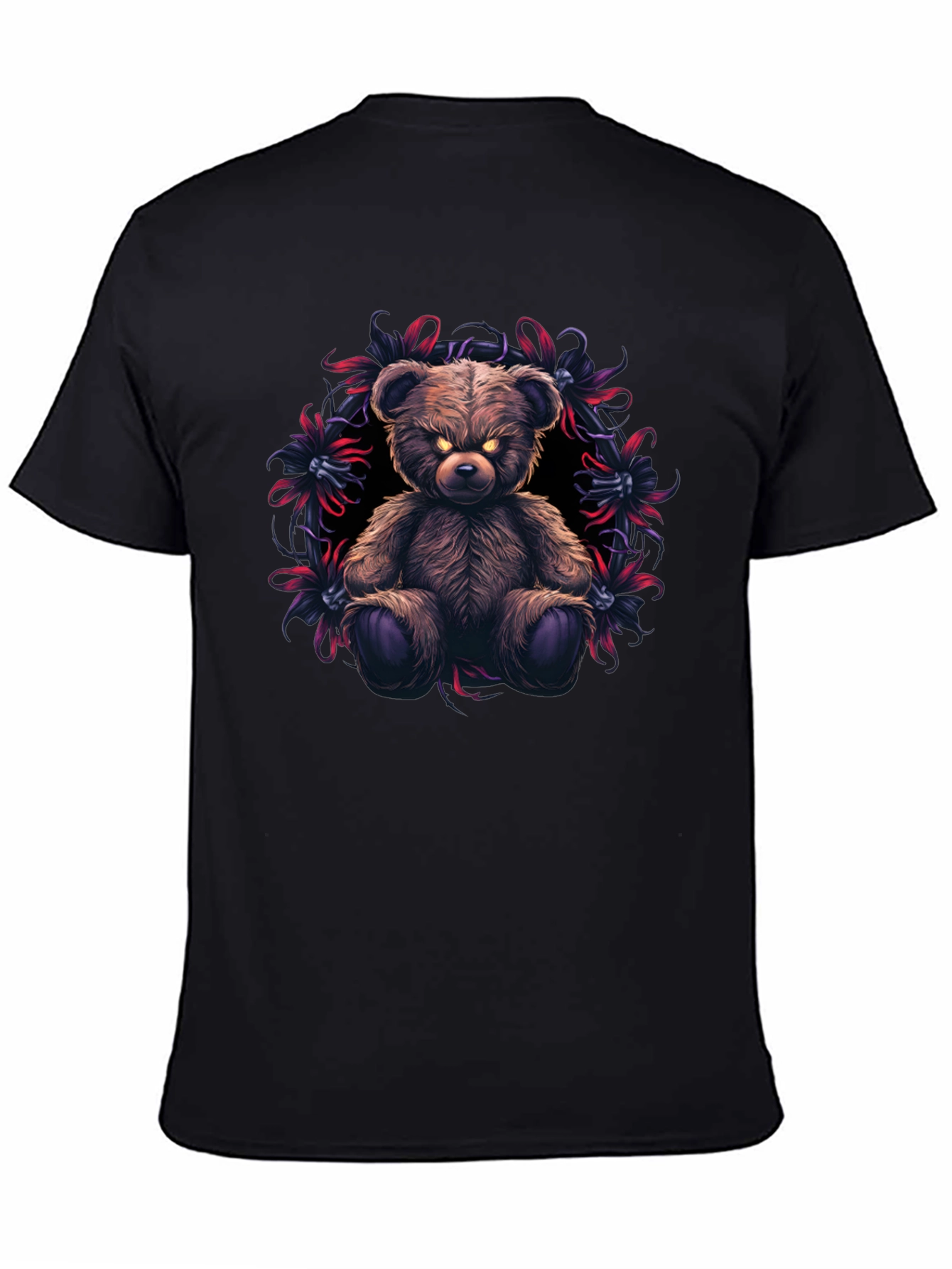 Mens Black T-Shirt with Evil Teddy Bear Graphic