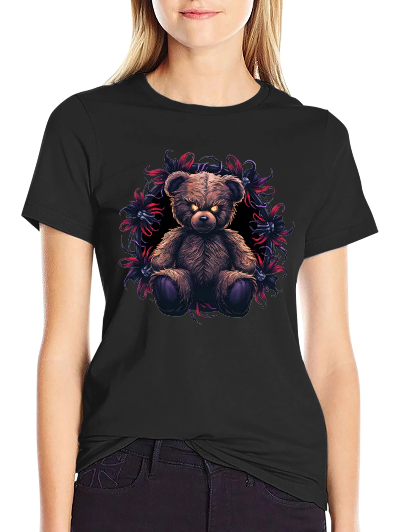 Mens Black T-Shirt with Evil Teddy Bear Graphic