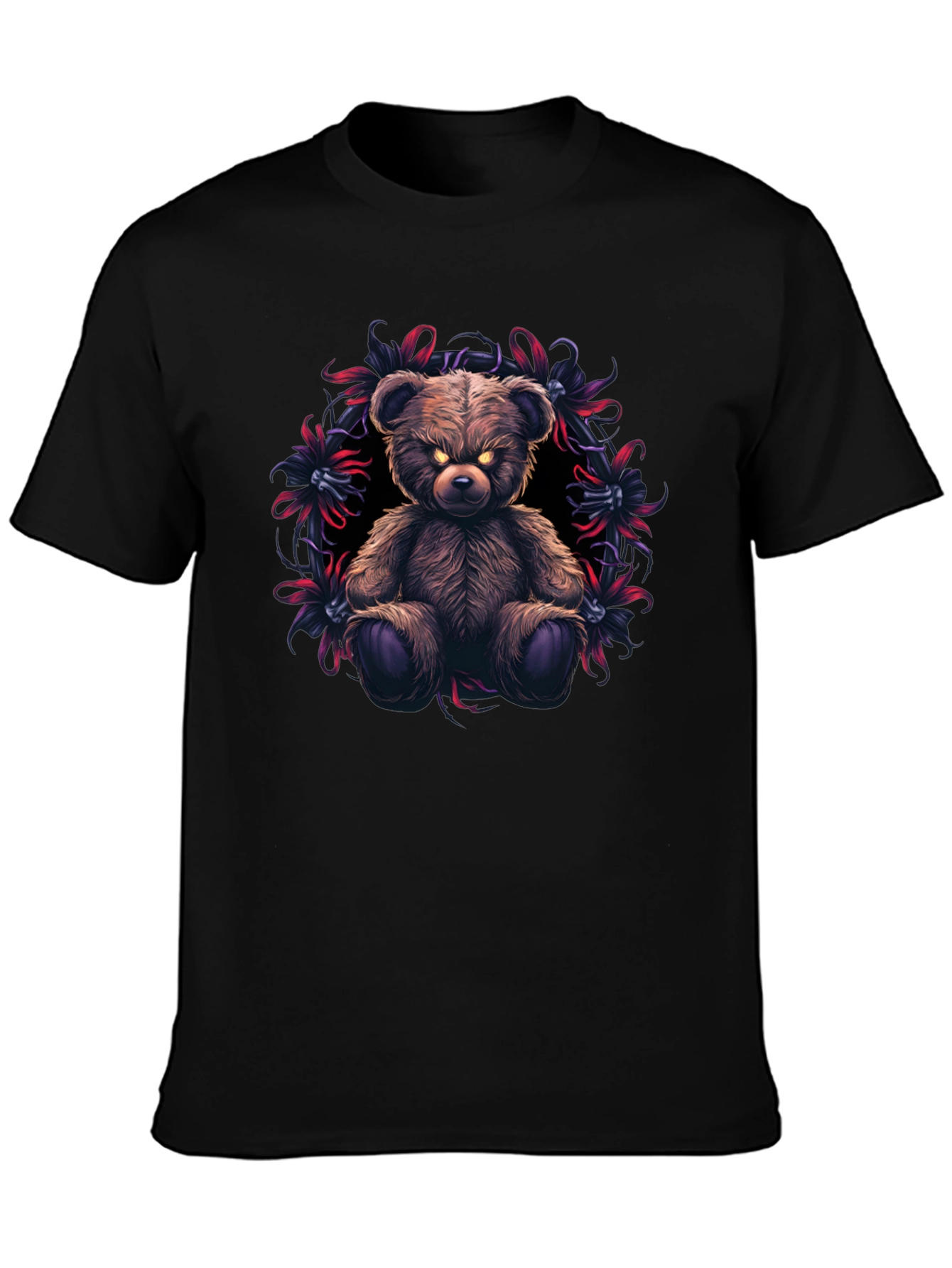 Mens Black T-Shirt with Evil Teddy Bear Graphic