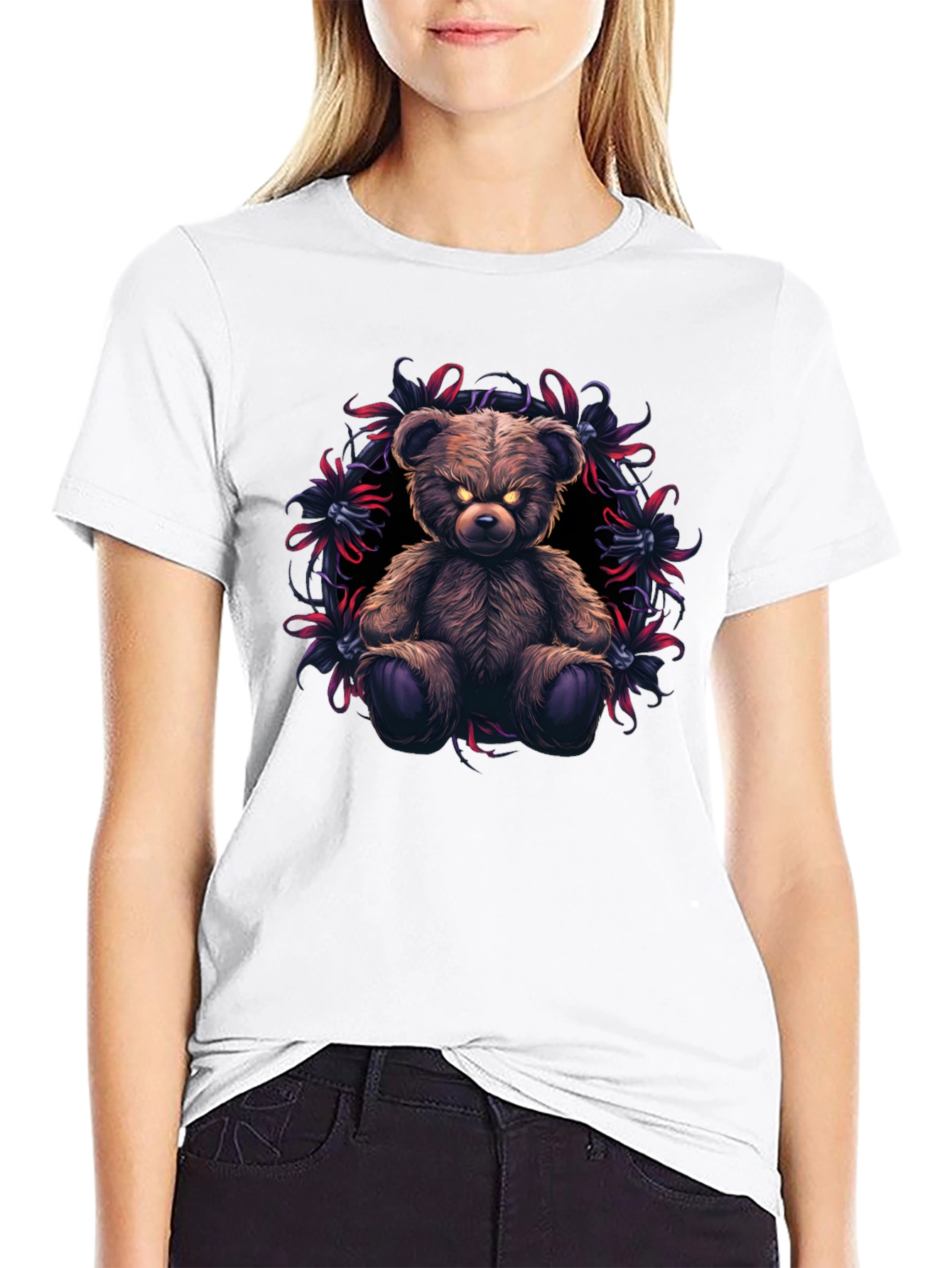 Mens Black T-Shirt with Evil Teddy Bear Graphic