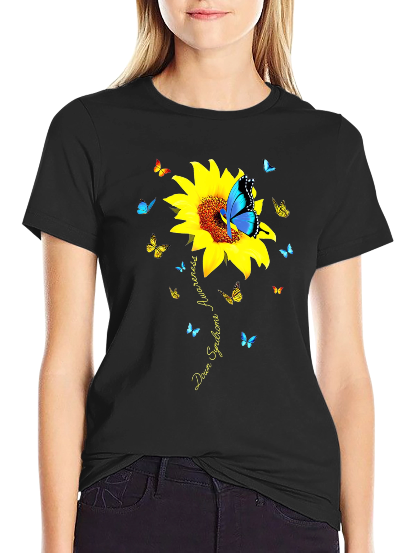 Down Syndrome Awareness Sunflower Butterfly T-Shirt
