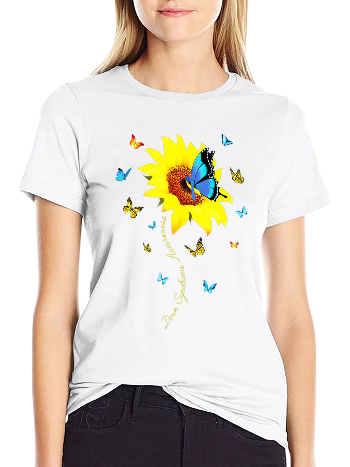 Down Syndrome Awareness Sunflower Butterfly T-Shirt