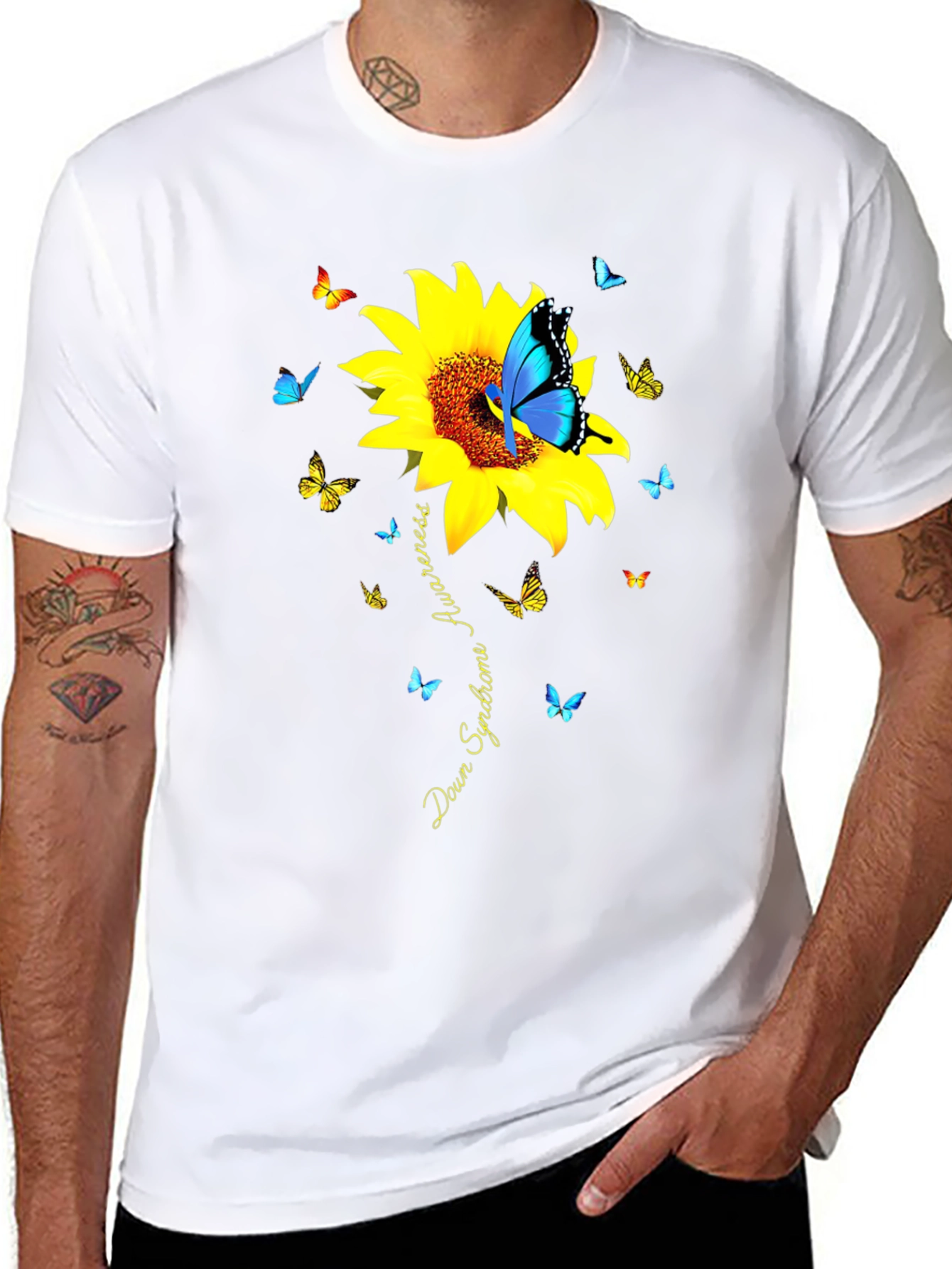 Down Syndrome Awareness Sunflower Butterfly T-Shirt