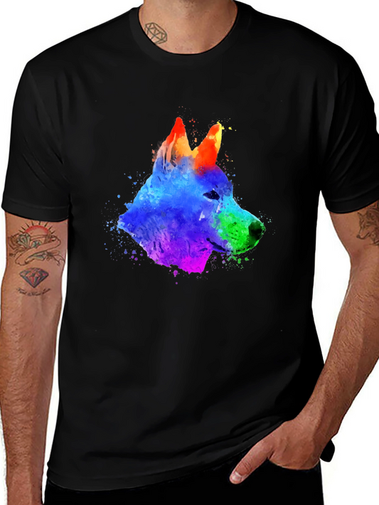 Rainbow Watercolor Dog Graphic T-Shirt