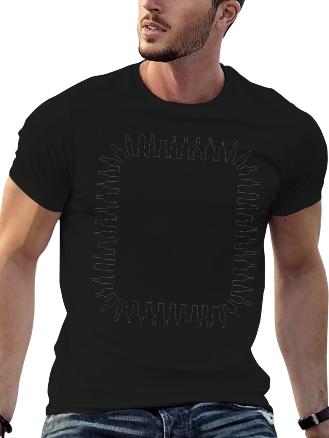 Bottle Border Black T-Shirt - Stylish Graphic Tee