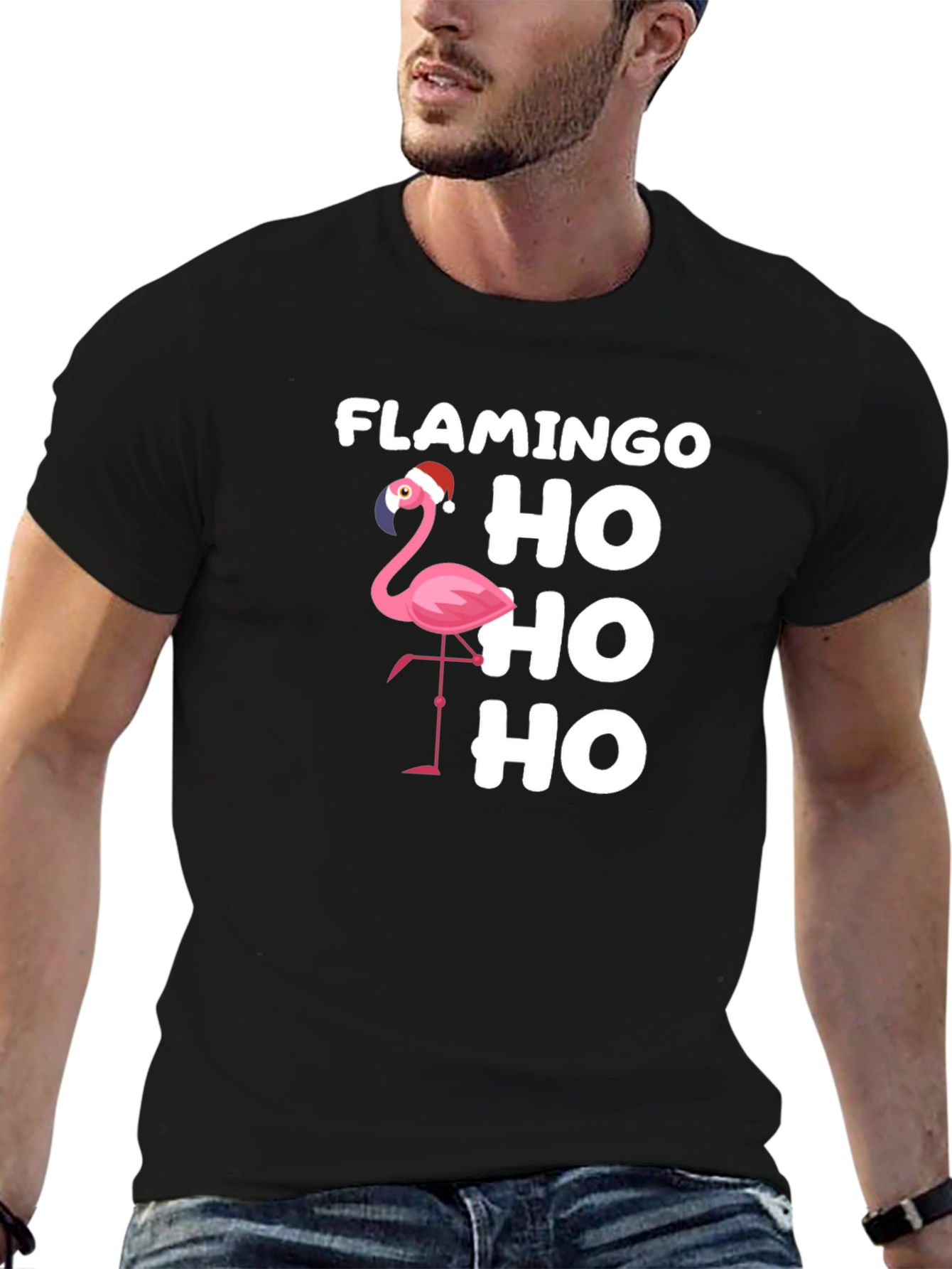 Flamingo Ho Ho Ho Christmas Graphic T-Shirt