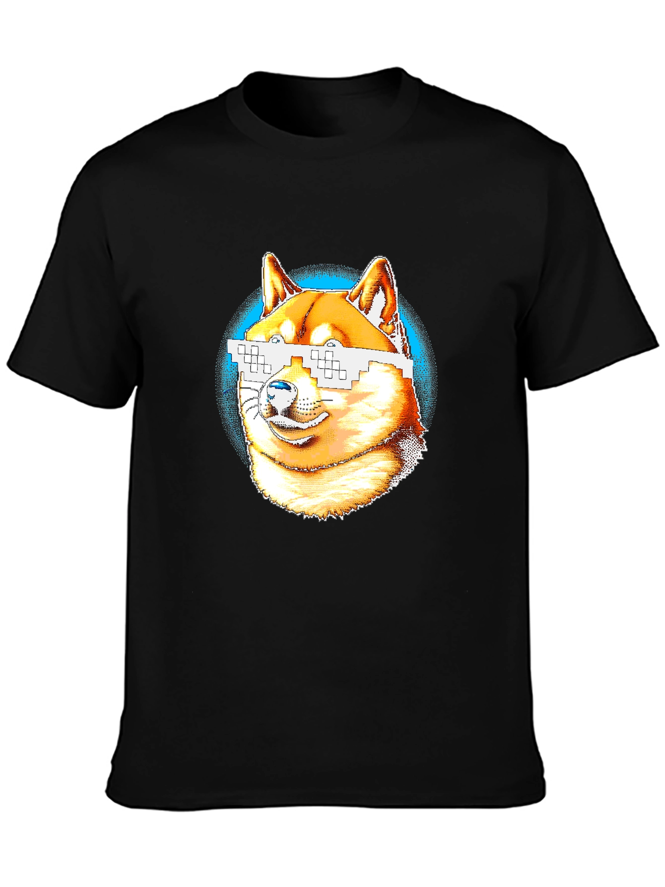 Doge Meme Pixel Sunglasses T-Shirt - Black
