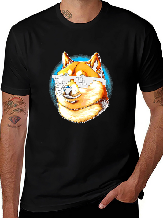 Doge Meme Pixel Sunglasses T-Shirt - Black
