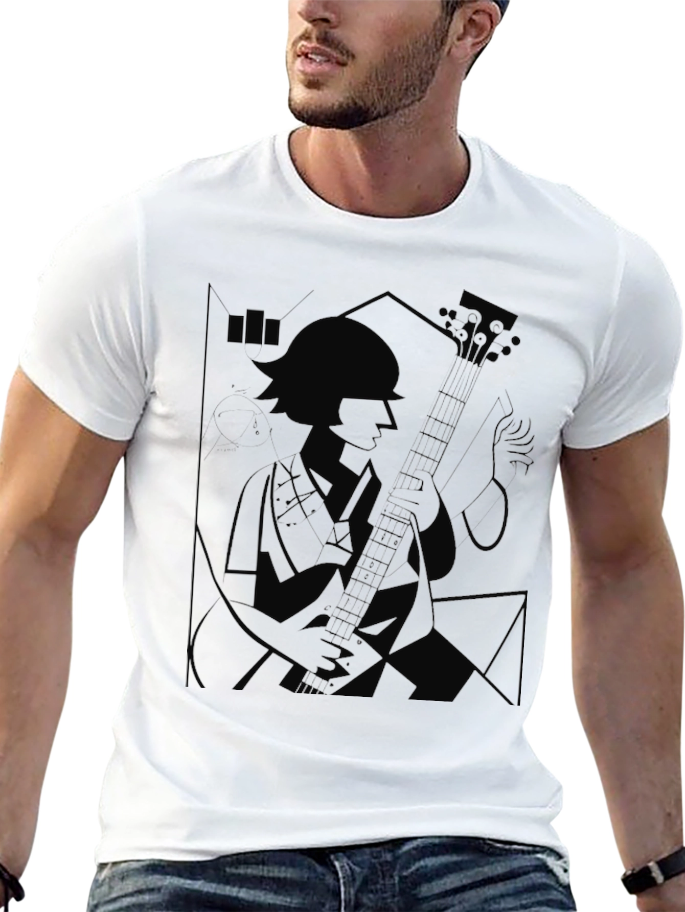 Silhouette Guitar Player Graphic Tee - Black