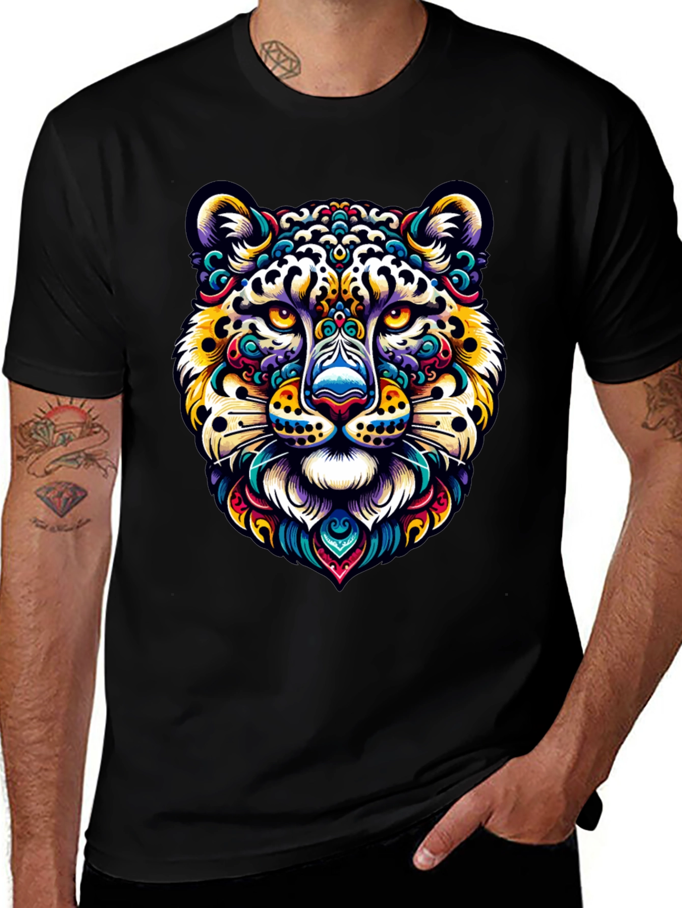 Vibrant Leopard Print Crew Neck T-Shirt