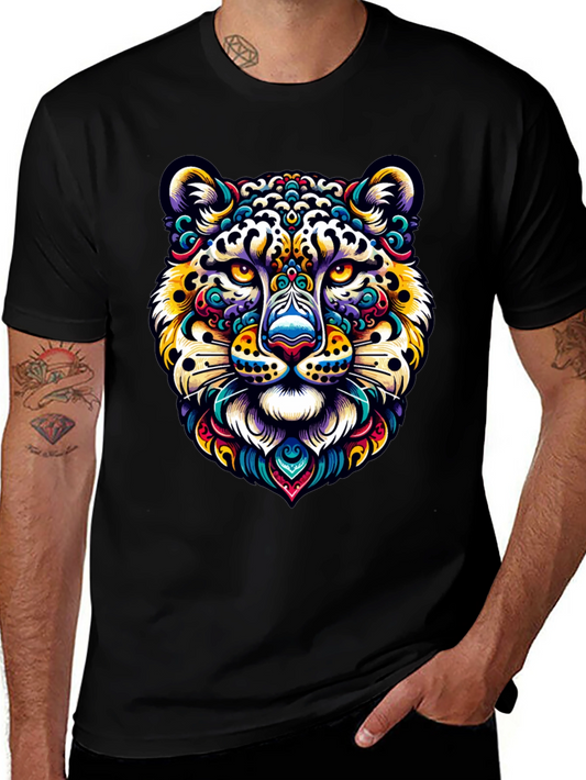 Vibrant Leopard Print Crew Neck T-Shirt