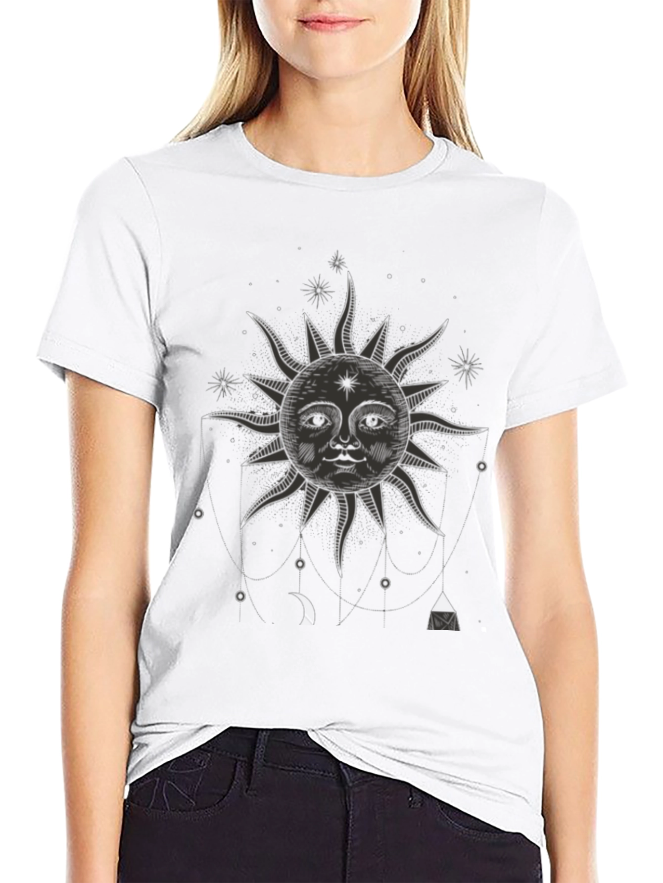 Celestial Sun Graphic Tee - Black Cotton T-Shirt