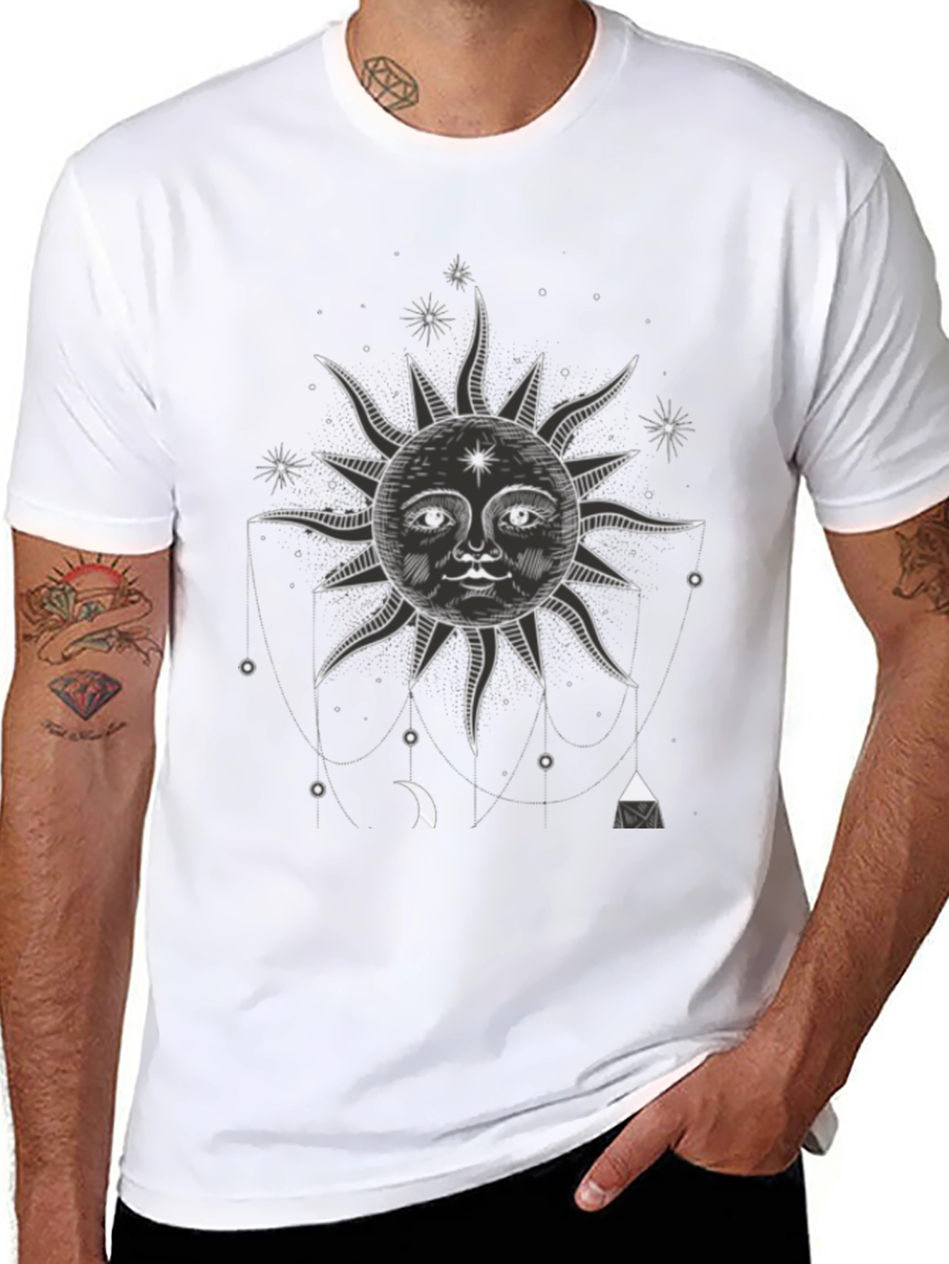 Celestial Sun Graphic Tee - Black Cotton T-Shirt