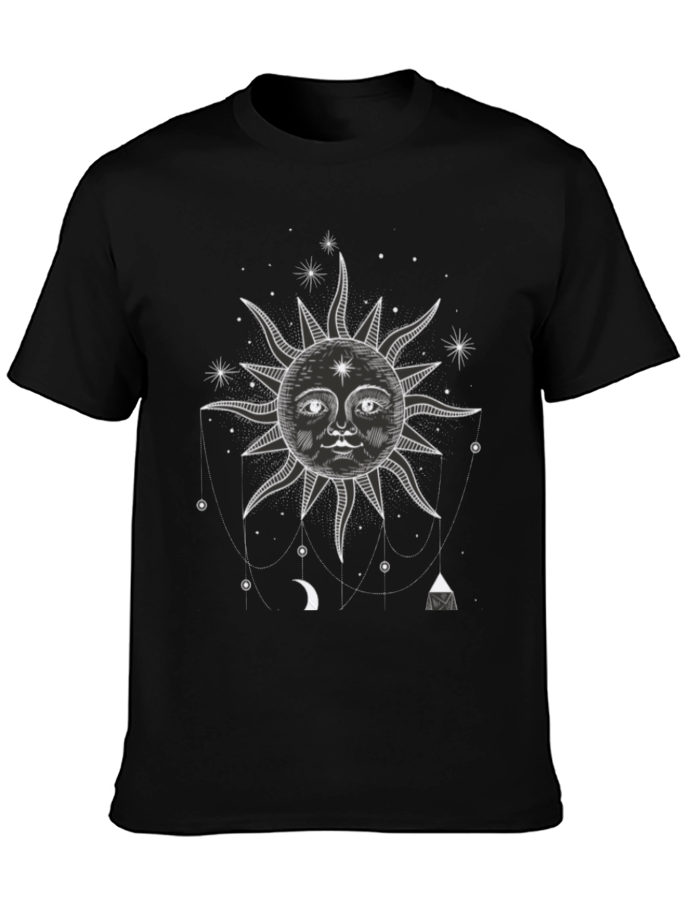 Celestial Sun Graphic Tee - Black Cotton T-Shirt
