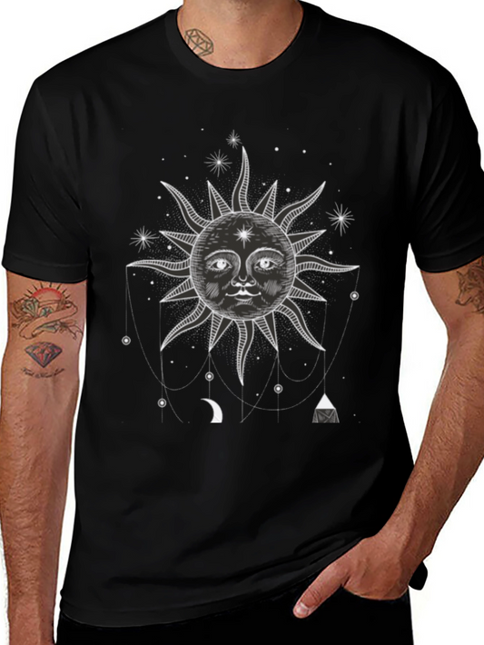 Celestial Sun Graphic Tee - Black Cotton T-Shirt