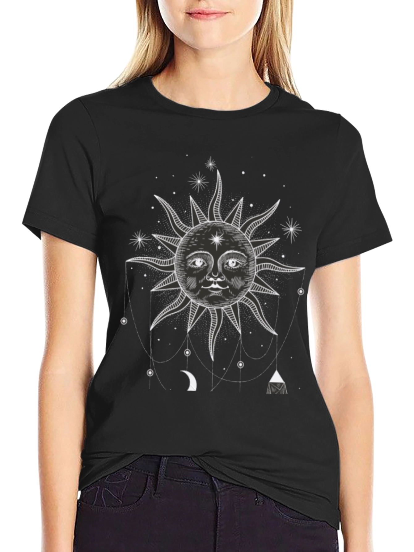 Celestial Sun Graphic Tee - Black Cotton T-Shirt