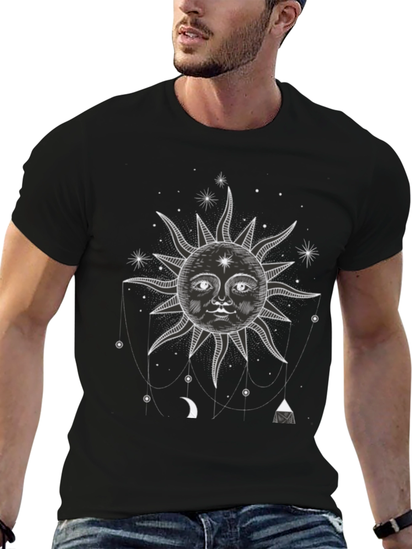 Celestial Sun Graphic Tee - Black Cotton T-Shirt