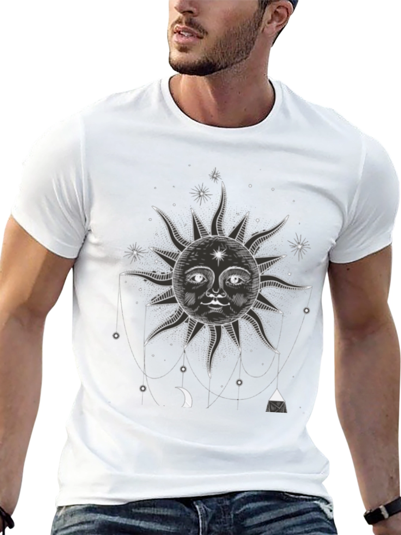 Celestial Sun Graphic Tee - Black Cotton T-Shirt