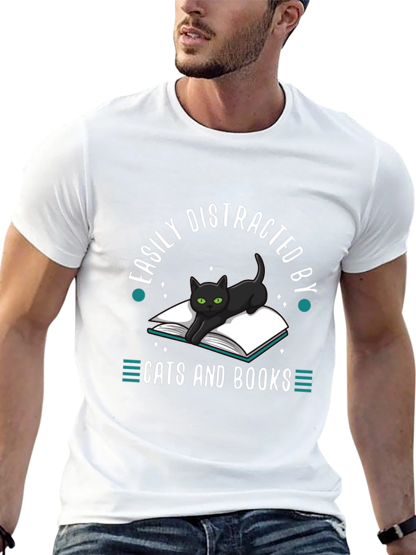 Easily Distracted by Cats and Books T-Shirt