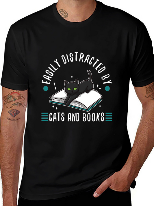 Easily Distracted by Cats and Books T-Shirt