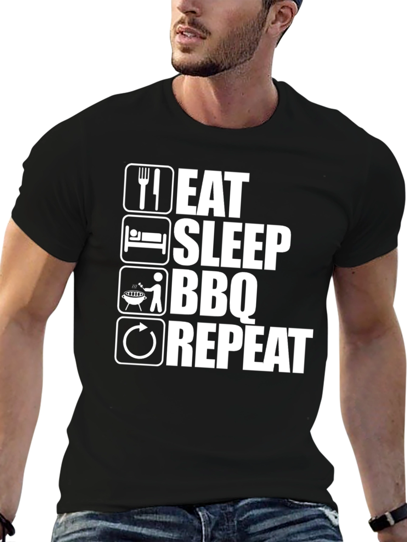 Eat Sleep BBQ Repeat Black T-Shirt