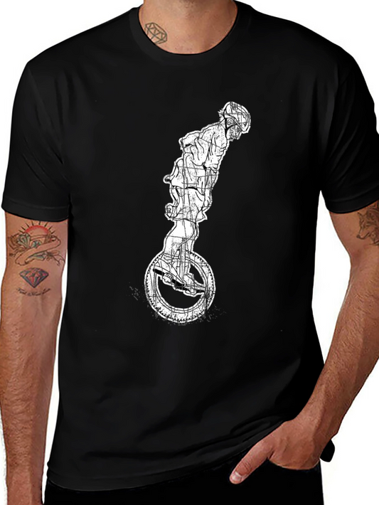 Unicycle Rider Graphic Tee - Cool Black T-Shirt