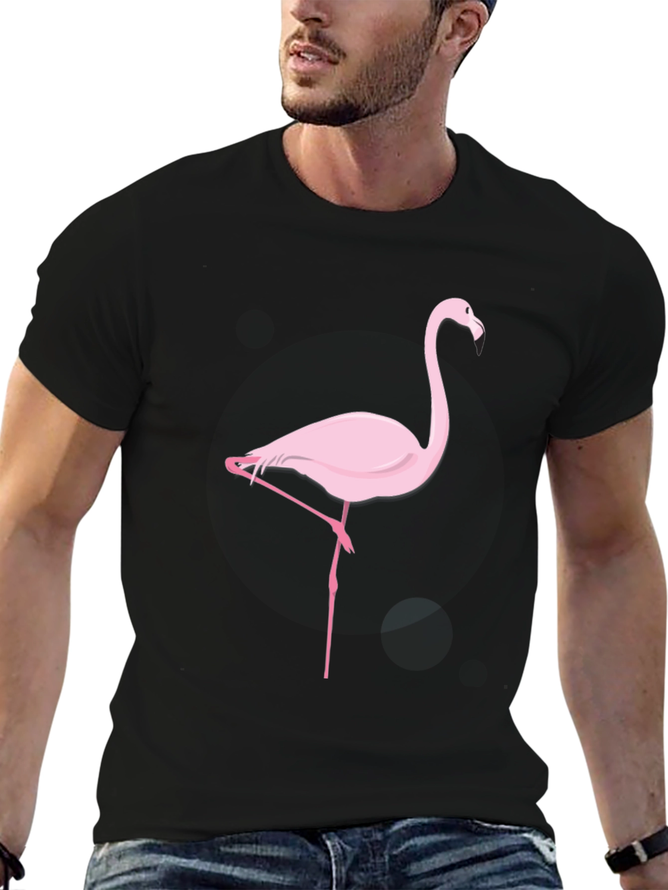 Pink Flamingo Graphic Black T-Shirt