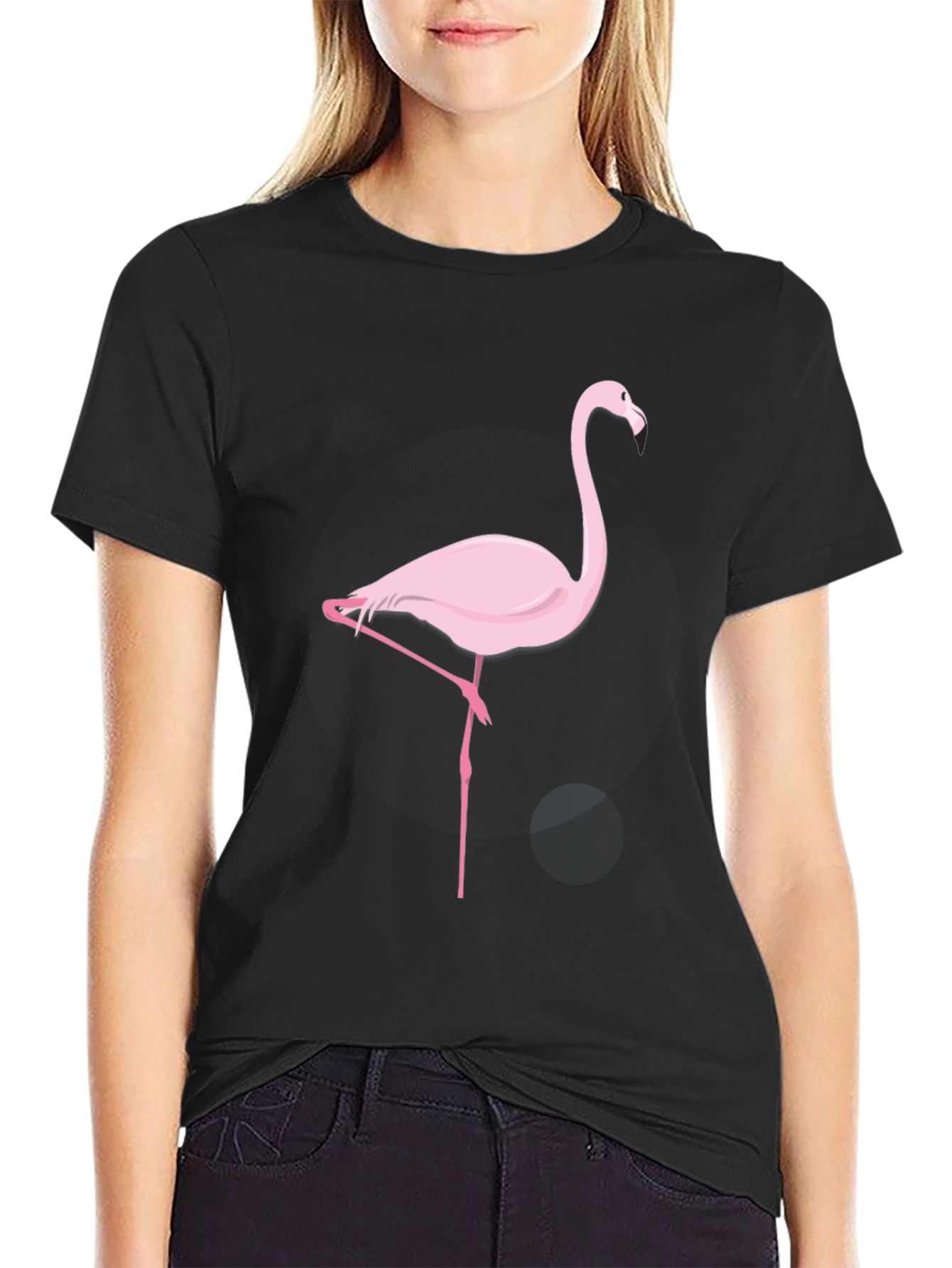 Pink Flamingo Graphic Black T-Shirt