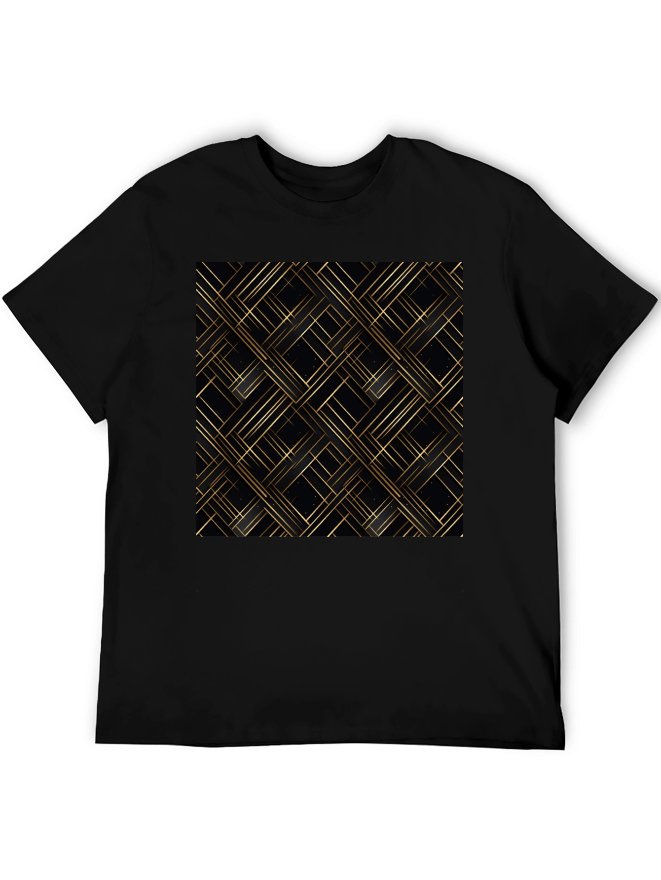 Stylish Black Tee - Geometric Gold Pattern