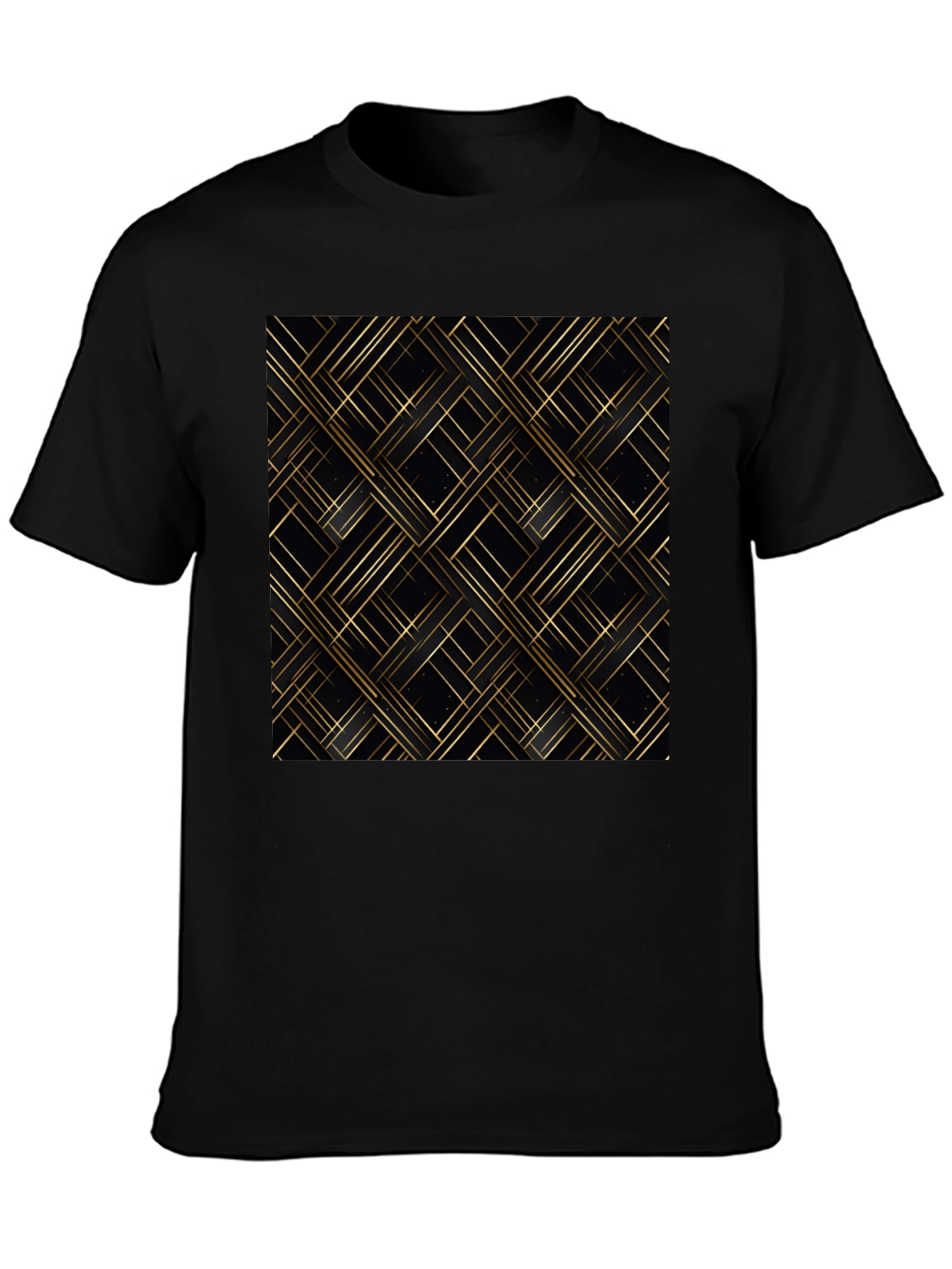 Stylish Black Tee - Geometric Gold Pattern
