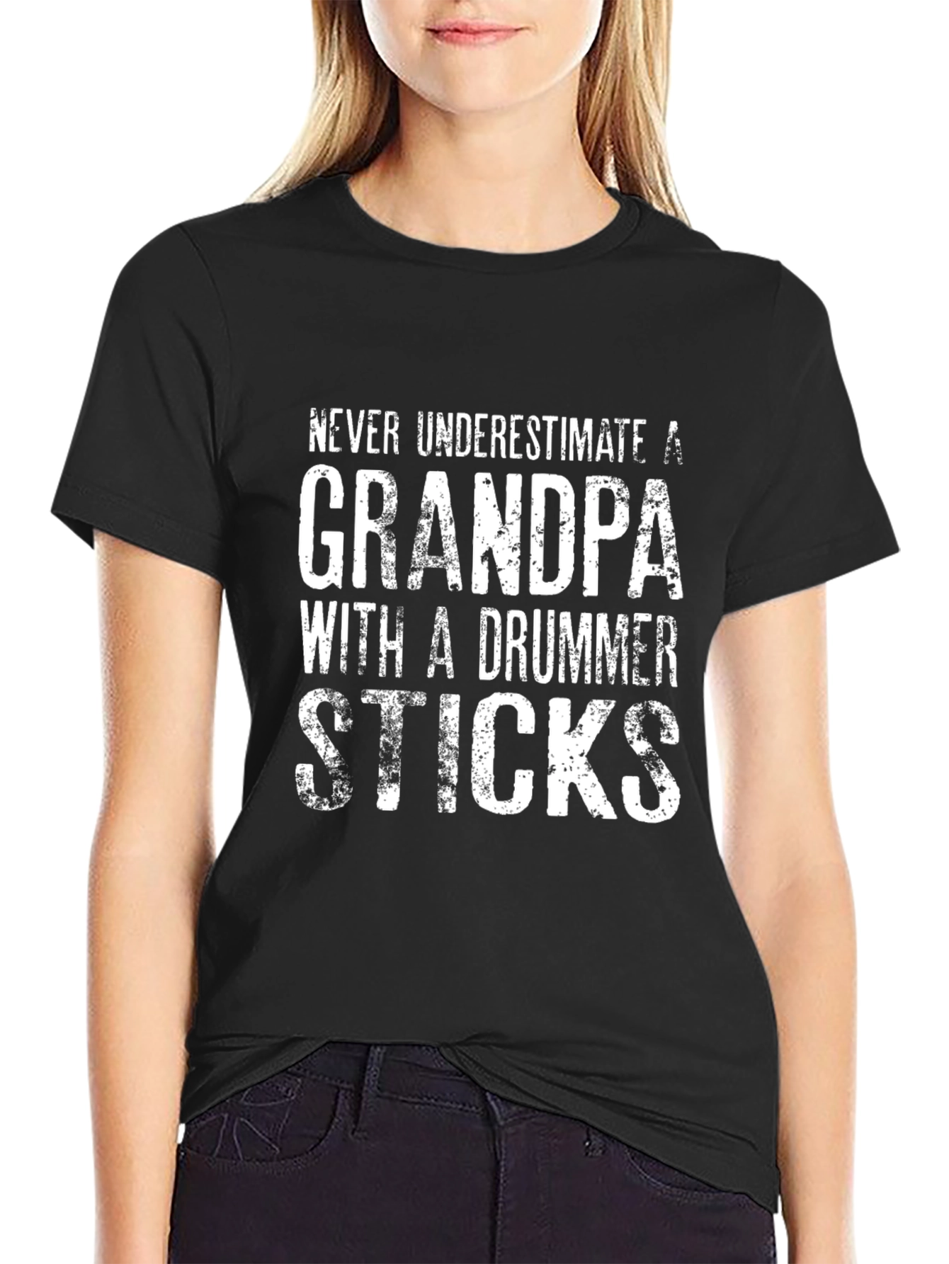 Grandpa Drummer Sticks T-Shirt - Black Novelty Tee