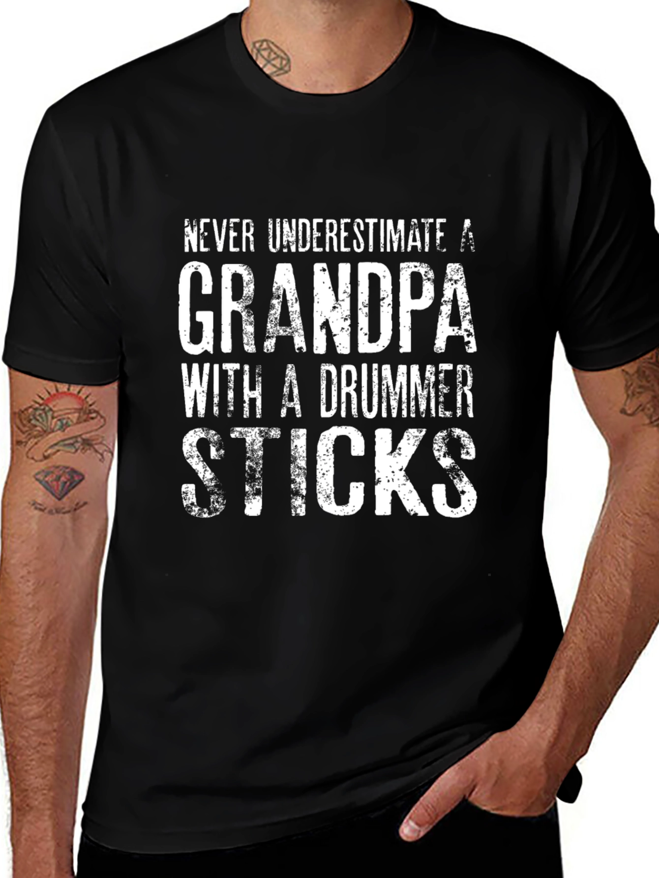 Grandpa Drummer Sticks T-Shirt - Black Novelty Tee