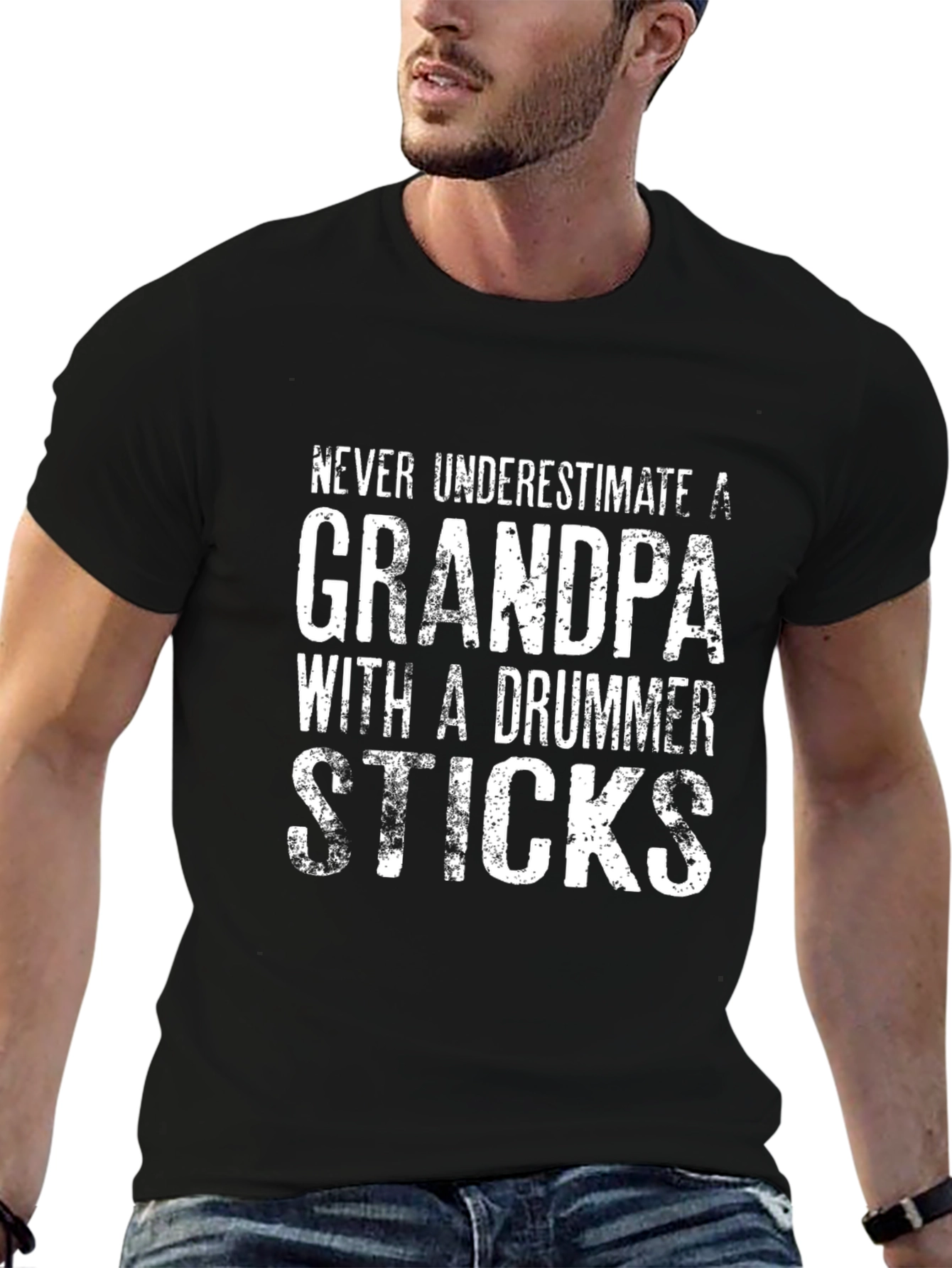 Grandpa Drummer Sticks T-Shirt - Black Novelty Tee