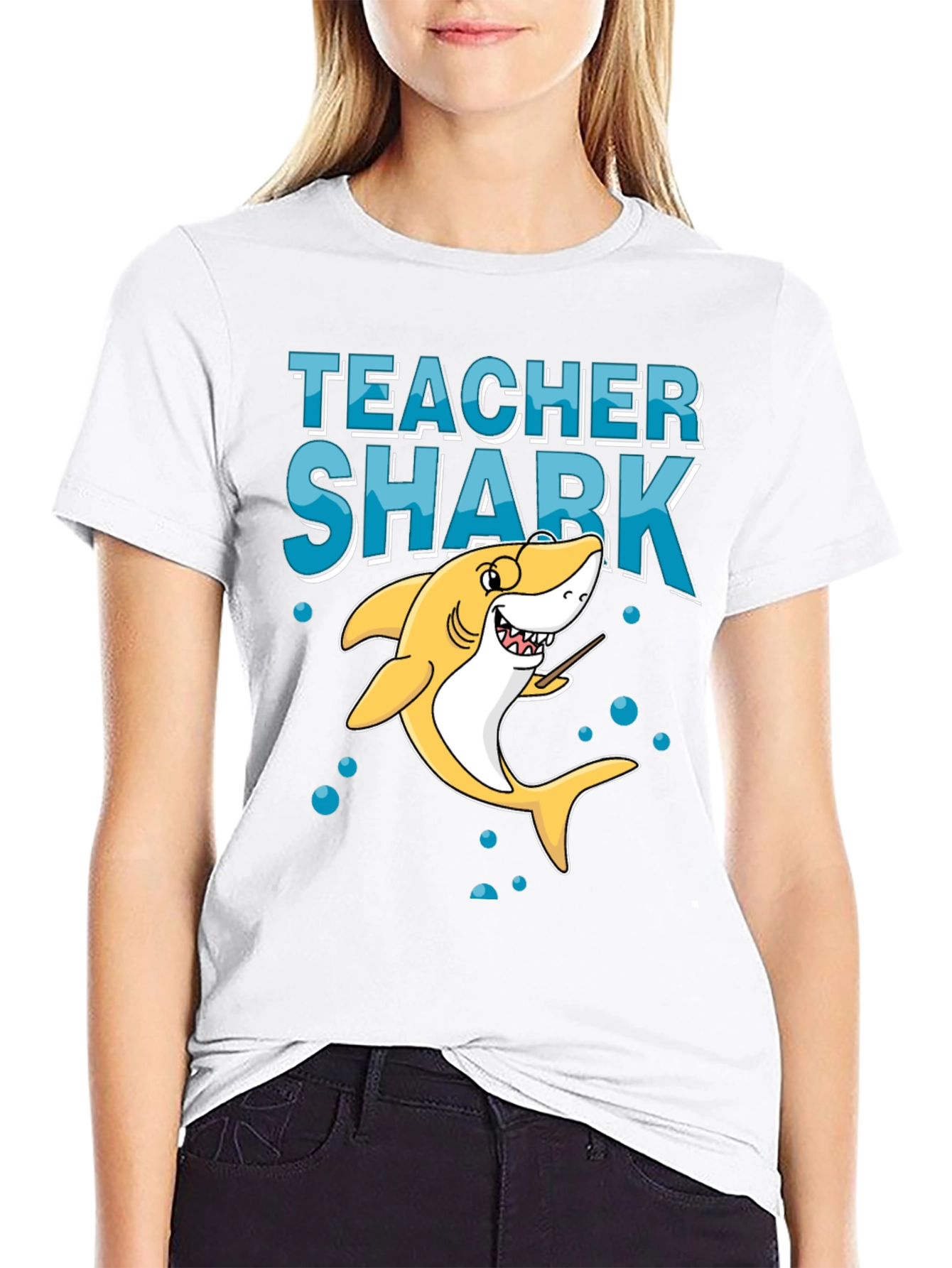 Teacher Shark Graphic Tee - Black Cotton T-Shirt