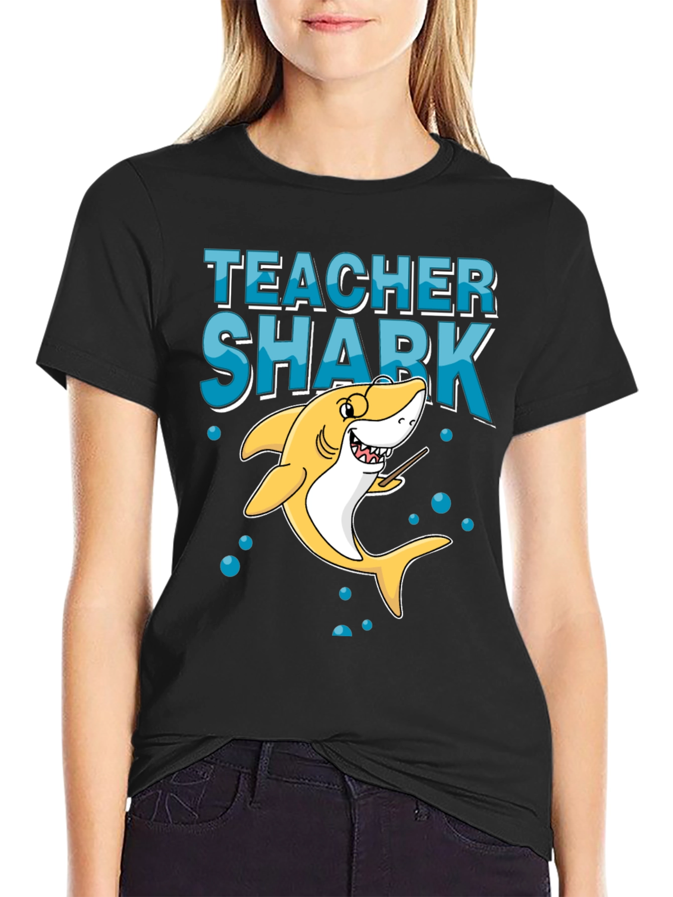 Teacher Shark Graphic Tee - Black Cotton T-Shirt