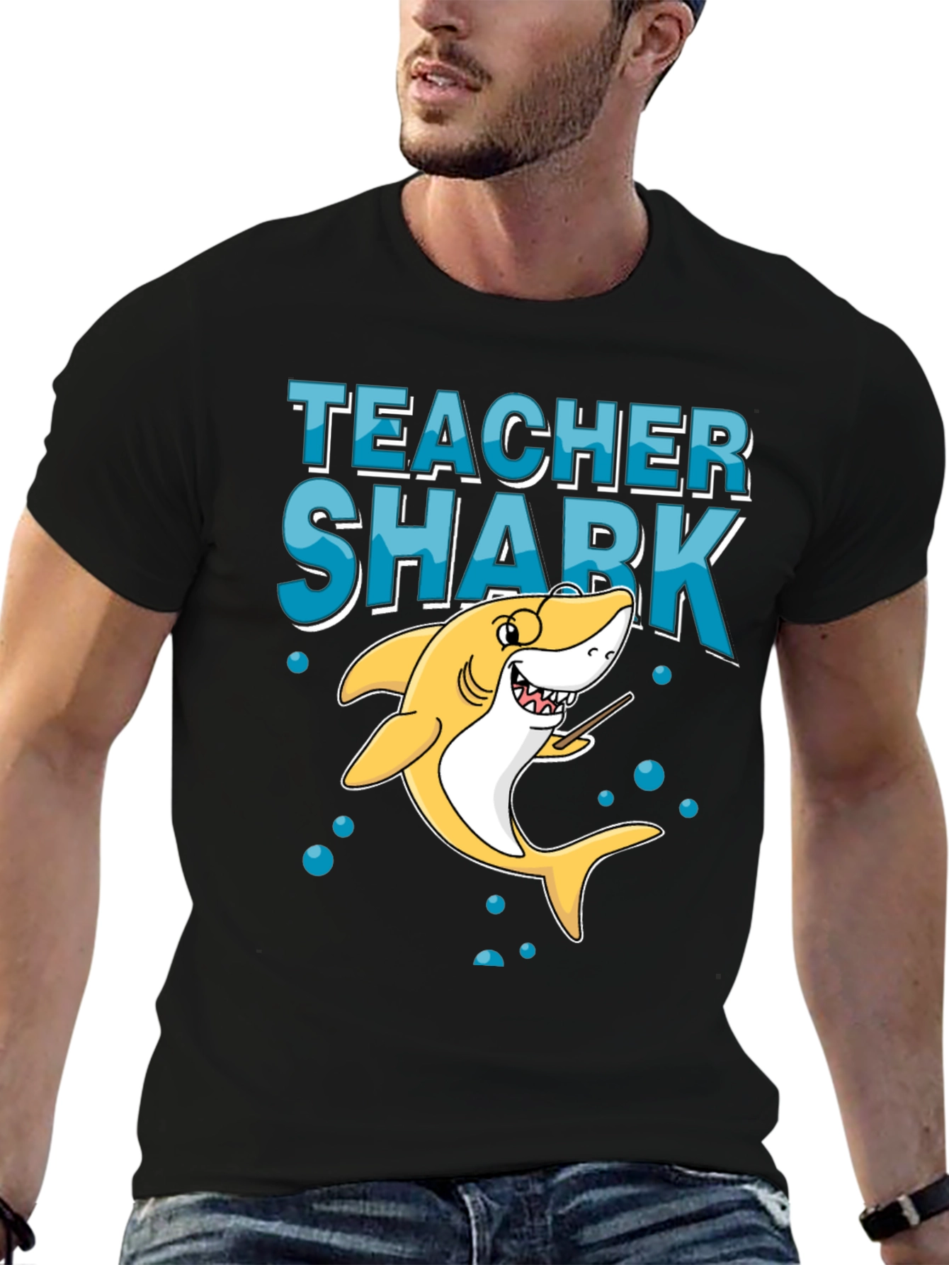Teacher Shark Graphic Tee - Black Cotton T-Shirt