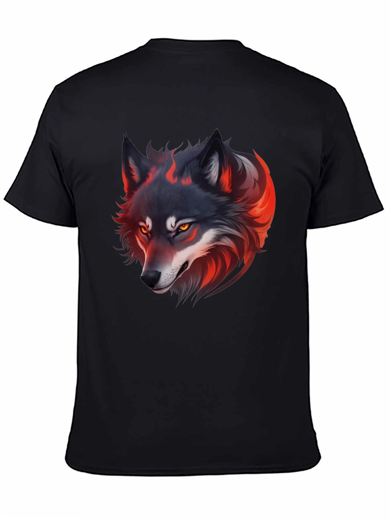 Fiery Wolf Graphic Tee - Black Cotton T-Shirt