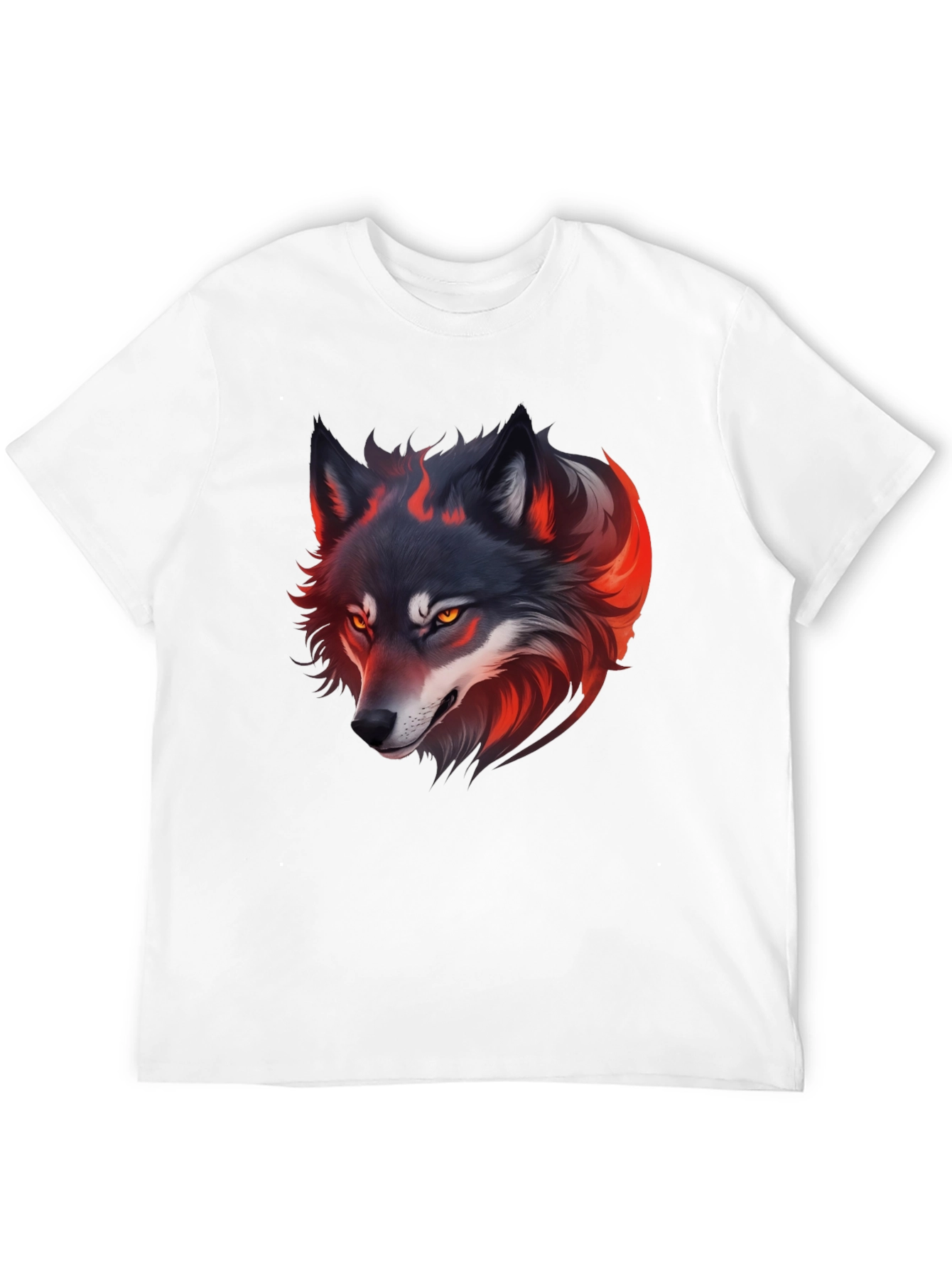 Fiery Wolf Graphic Tee - Black Cotton T-Shirt