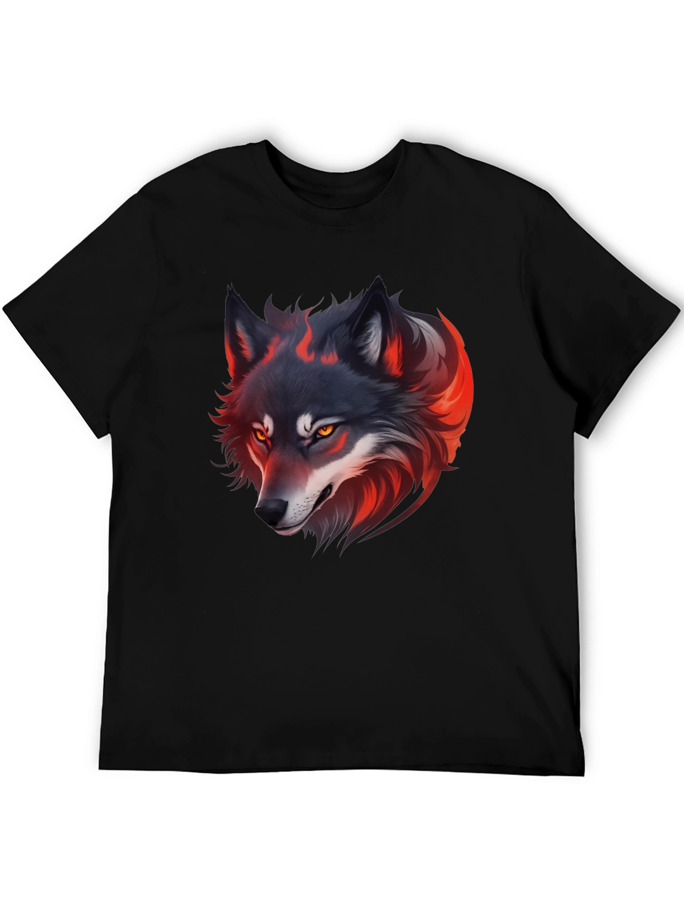 Fiery Wolf Graphic Tee - Black Cotton T-Shirt