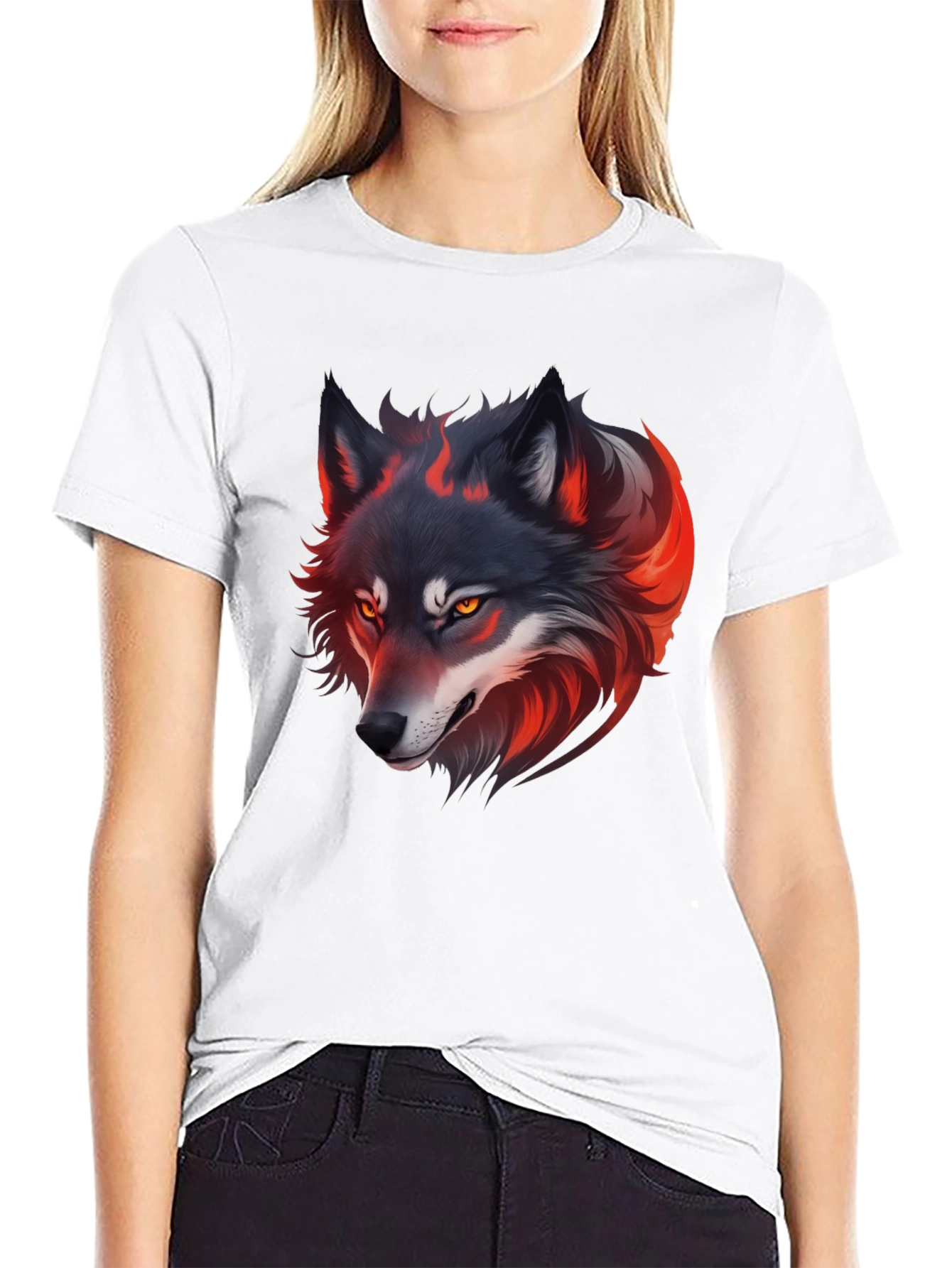 Fiery Wolf Graphic Tee - Black Cotton T-Shirt