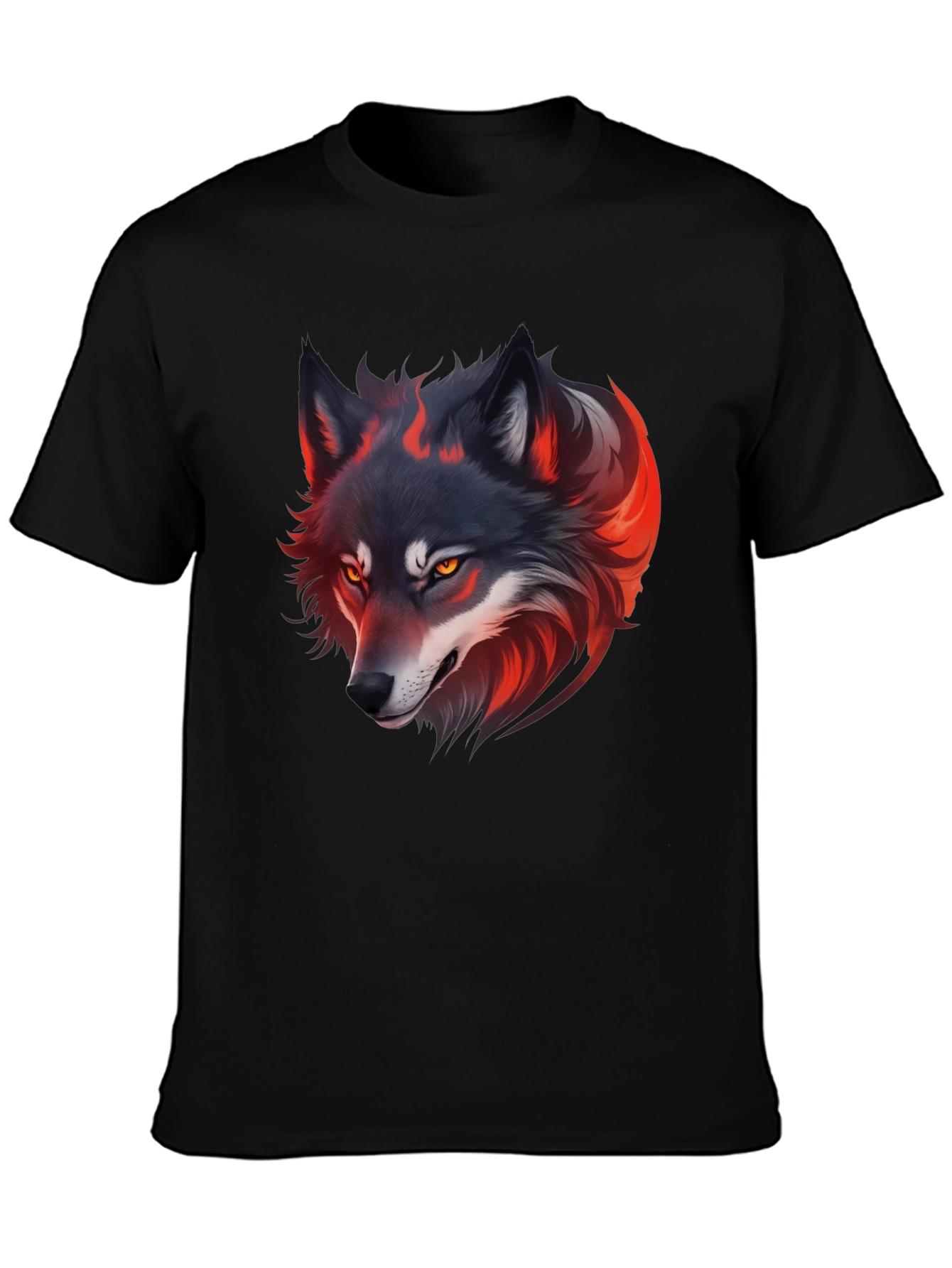 Fiery Wolf Graphic Tee - Black Cotton T-Shirt