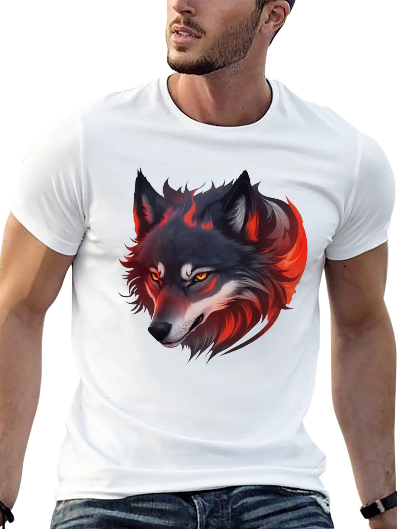 Fiery Wolf Graphic Tee - Black Cotton T-Shirt