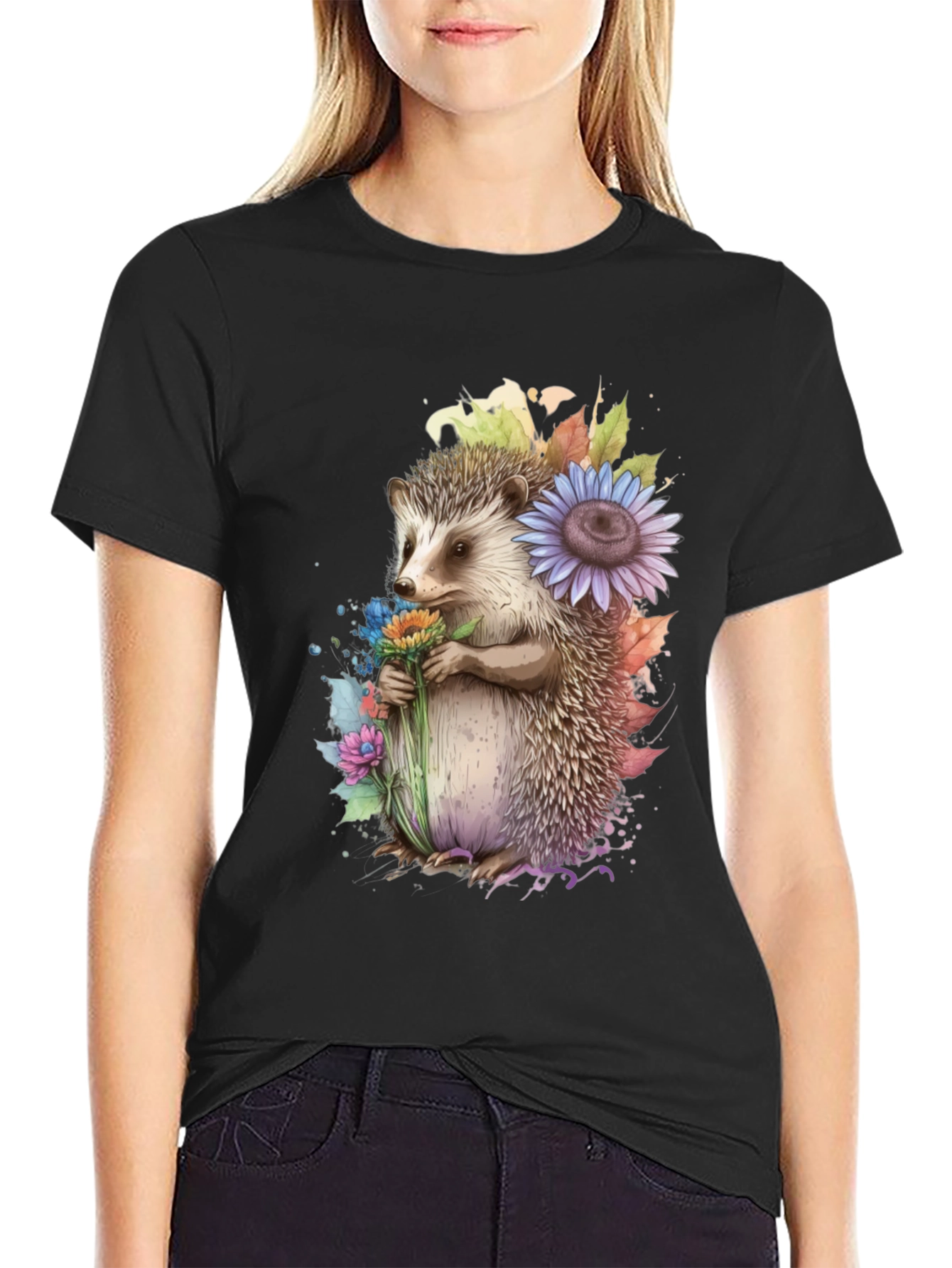 Hedgehog Floral Print T-Shirt