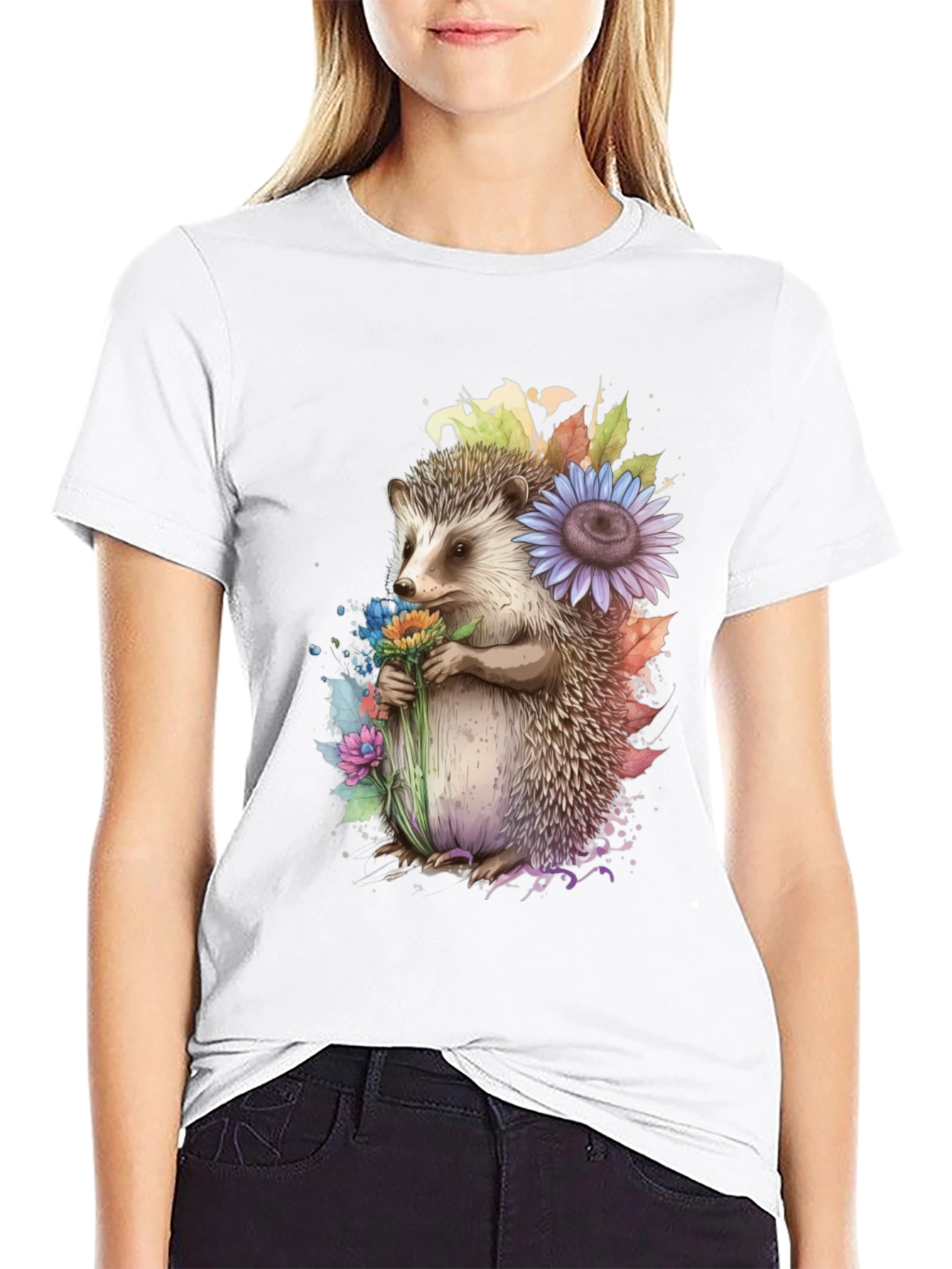 Hedgehog Floral Print T-Shirt