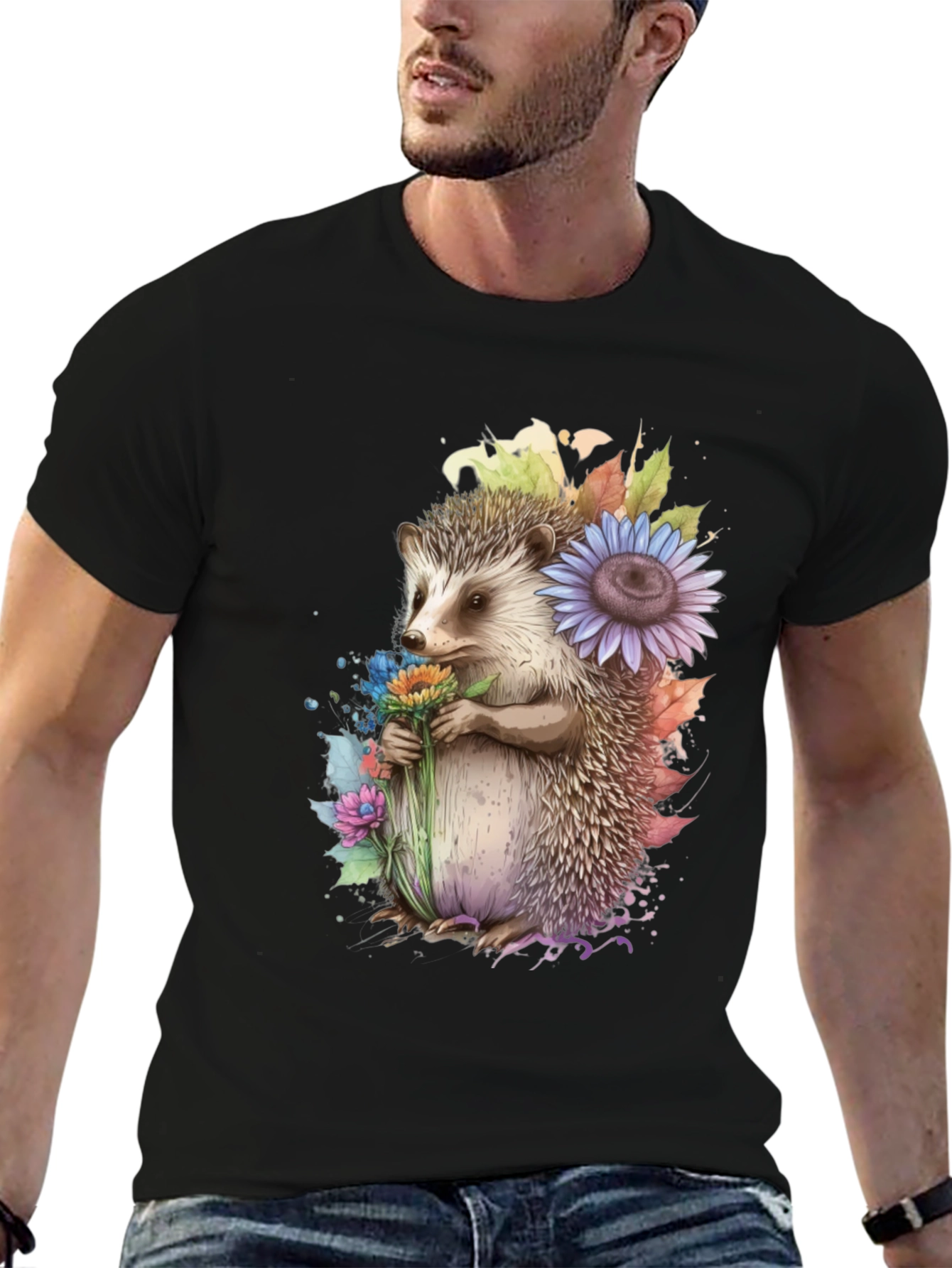 Hedgehog Floral Print T-Shirt