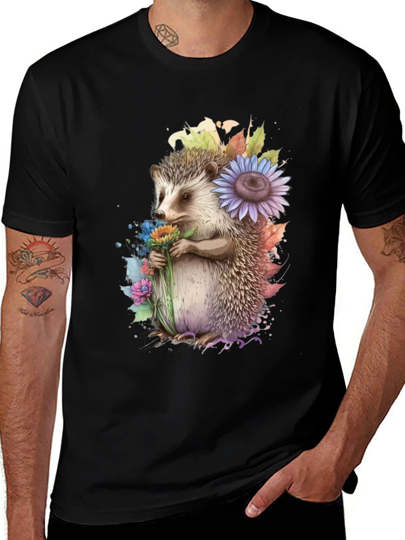 Hedgehog Floral Print T-Shirt