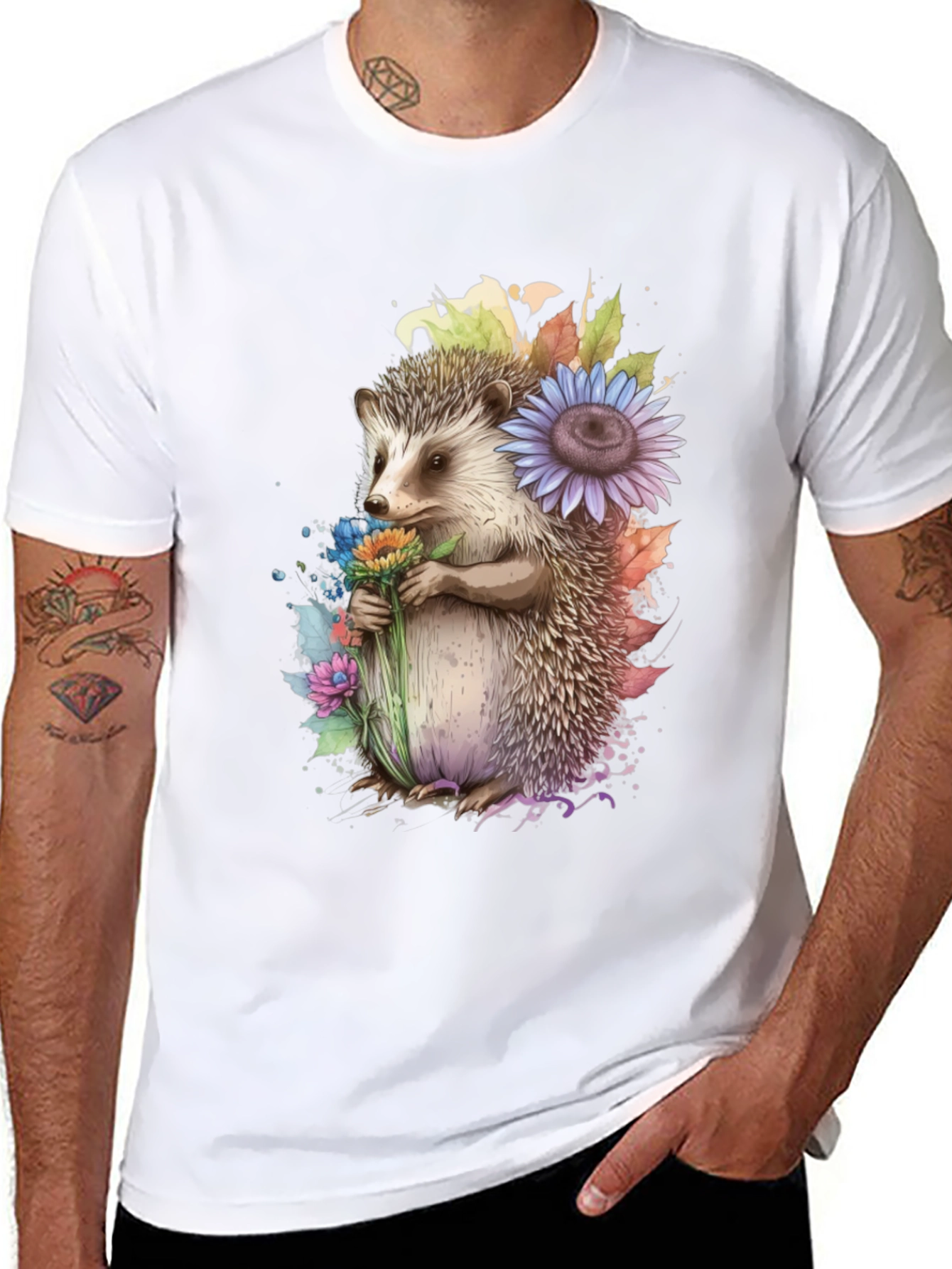 Hedgehog Floral Print T-Shirt