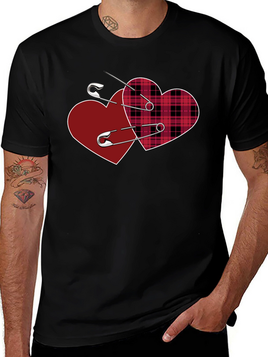 Safety Pin Hearts Graphic Tee - Edgy Valentines Style