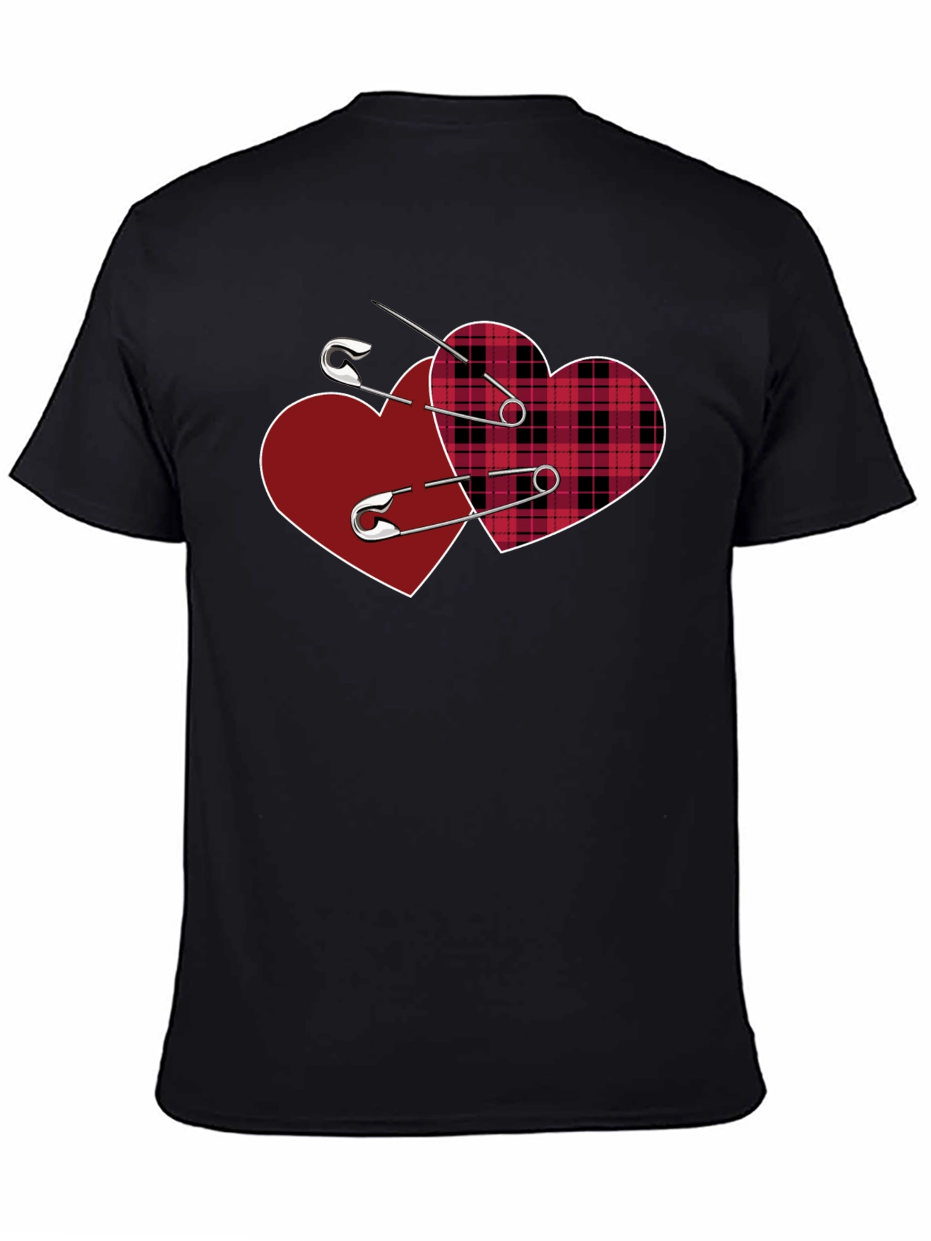 Safety Pin Hearts Graphic Tee - Edgy Valentines Style