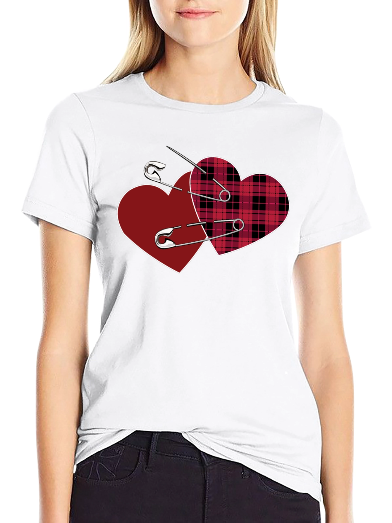 Safety Pin Hearts Graphic Tee - Edgy Valentines Style